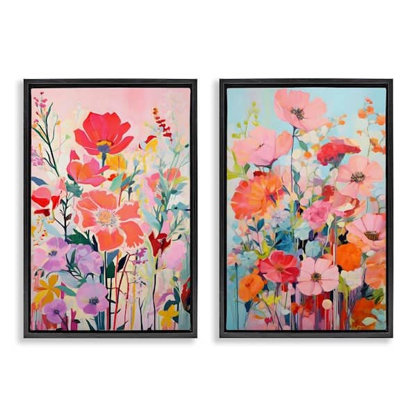 Bright Contemporary Flowers by LSR Design Studio 2-Pieces Black Floater Frame Nature Graphic Art Print 25 in. x 17 in.