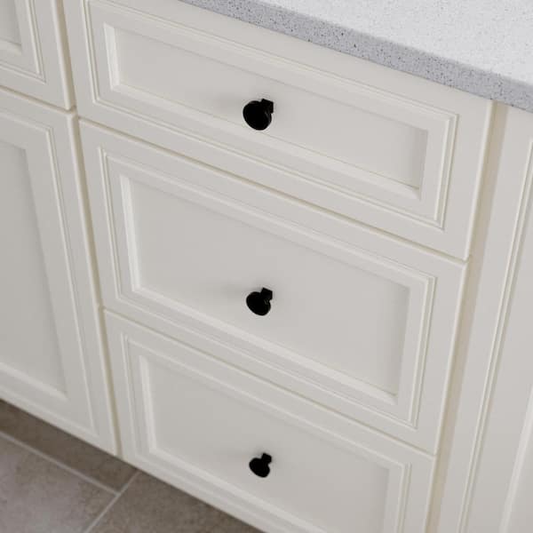 10-Pack Flat Round 1-1/8 in. (28 mm) Modern Matte Black Round Cabinet Knobs