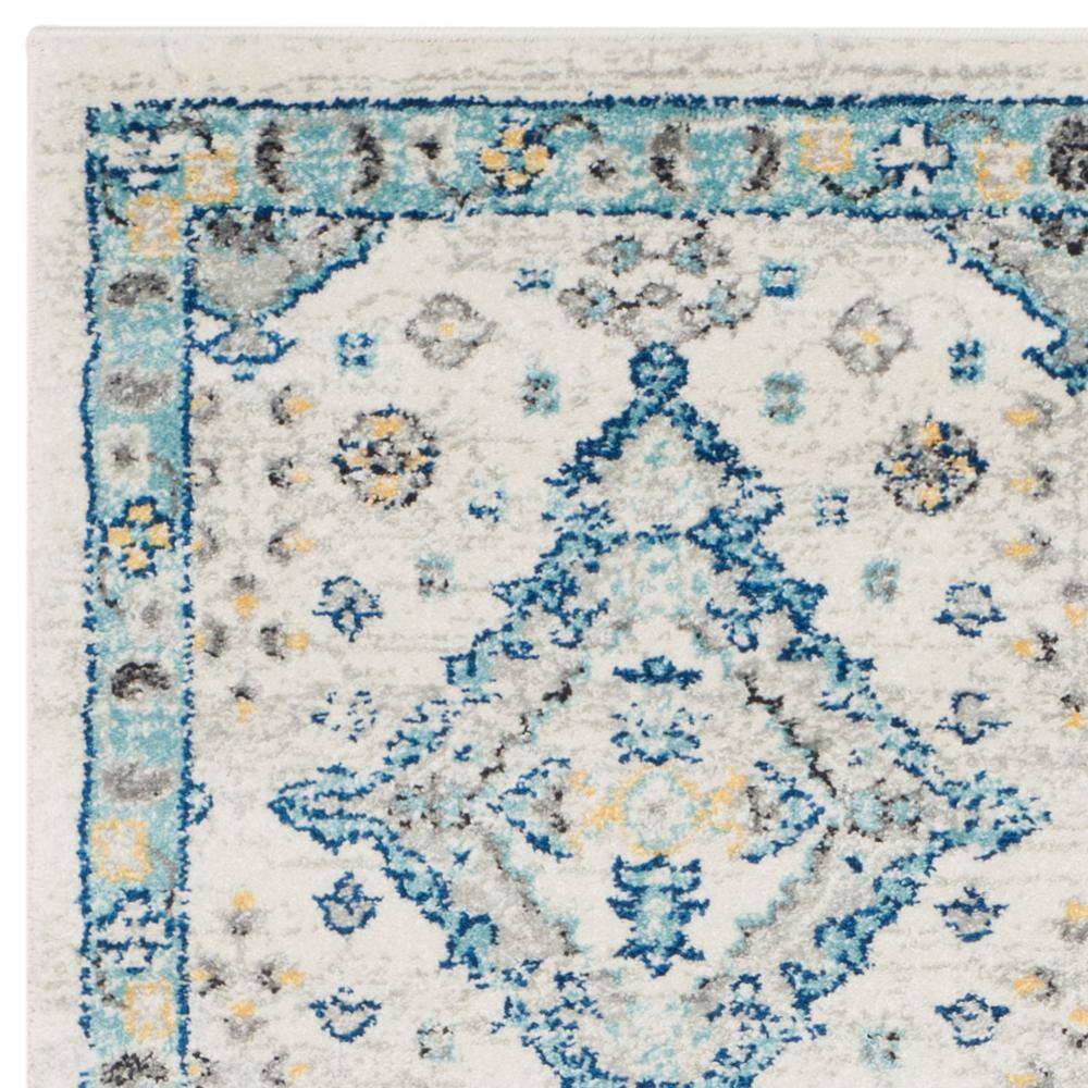 Ivory and Light Blue Floral High Pile Synthetic Rug
