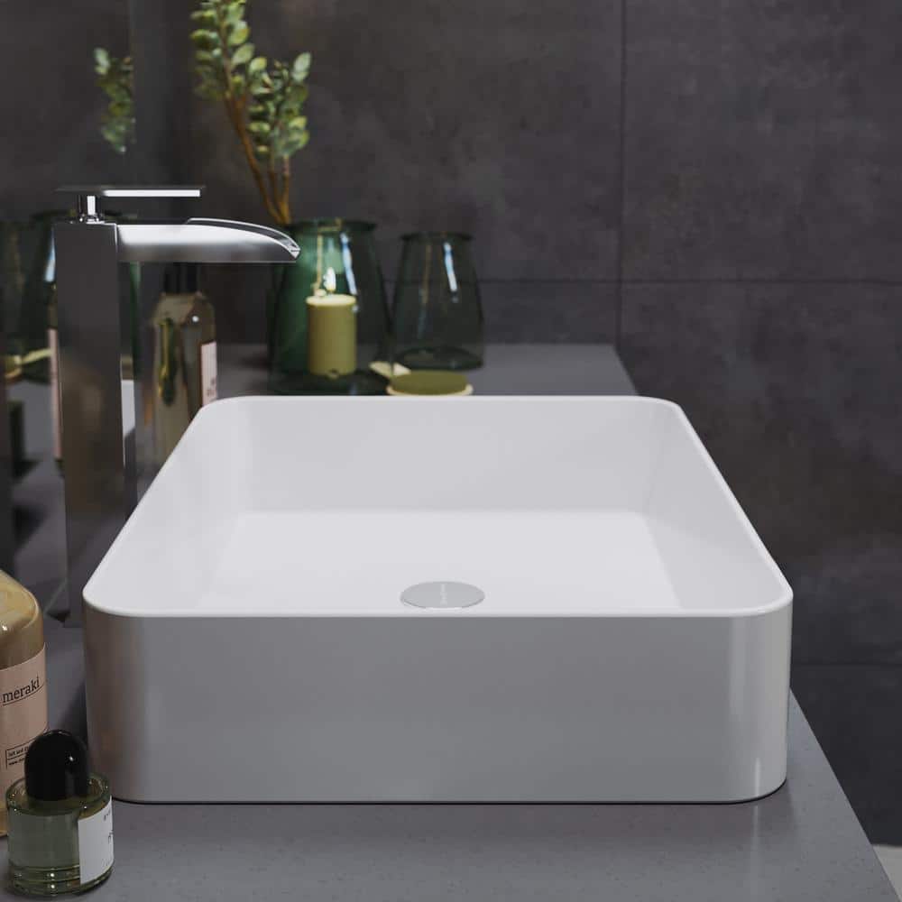 White Ceramic Square Above-Counter Vessel Sink