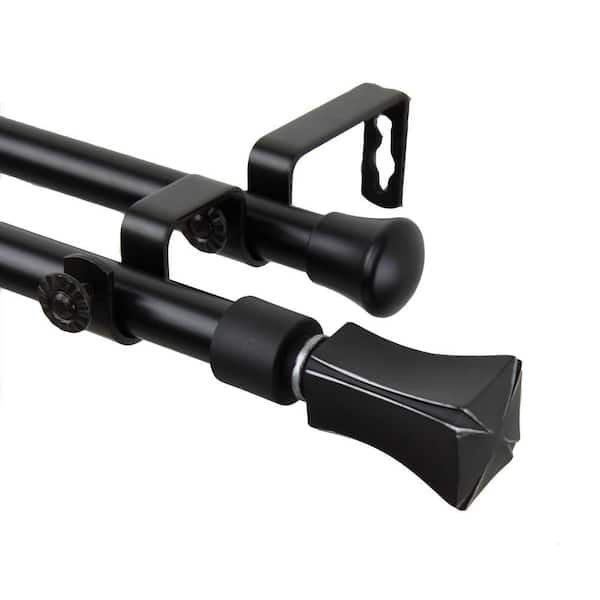Rod Desyne 28 in. - 48 in. Telescoping Double Curtain Rod Kit in Black with Fort Finial