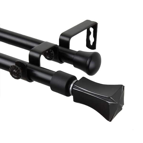 Rod Desyne 66 in. - 120 in. Telescoping Double Curtain Rod Kit in Black with Fort Finial