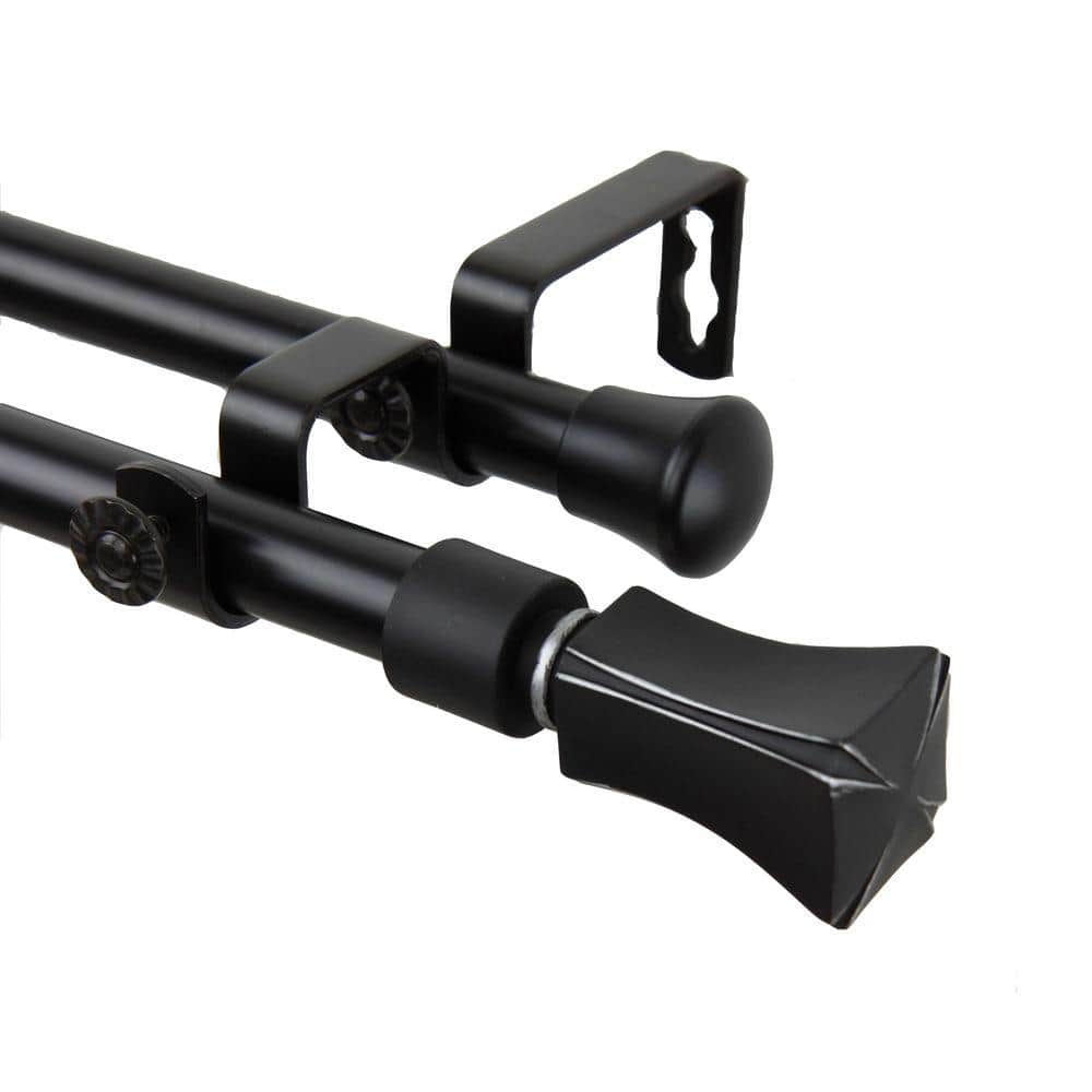 Rod Desyne 120 in. 170 in. Telescoping Double Curtain Rod Kit in Black with Fort Finial 4710