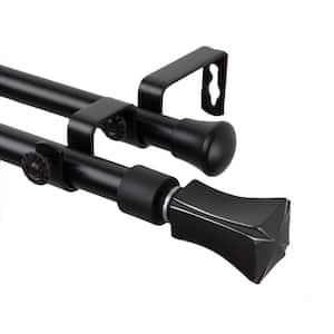 120 in. - 170 in. Telescoping Double Curtain Rod Kit in Black with Fort Finial