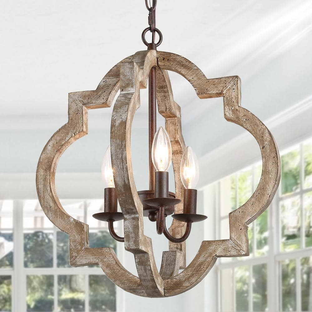 LNC Farmhouse Rustic Bronze Weathered Wood Chandelier 16 in. 3-Light ...