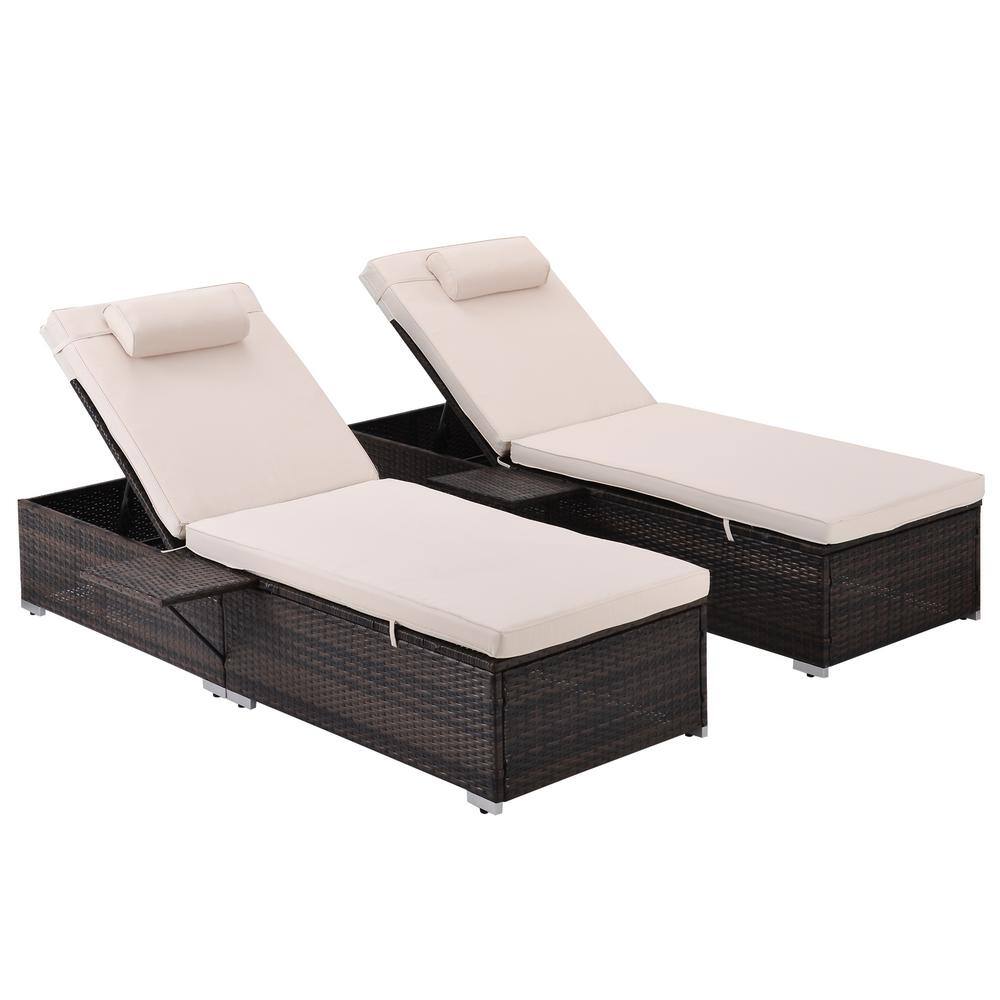 Wicker Outdoor Chaise Lounge Reclining with Side Table Beige Cushions Head Pillows(2-Pack) price history on PriceWatchPro