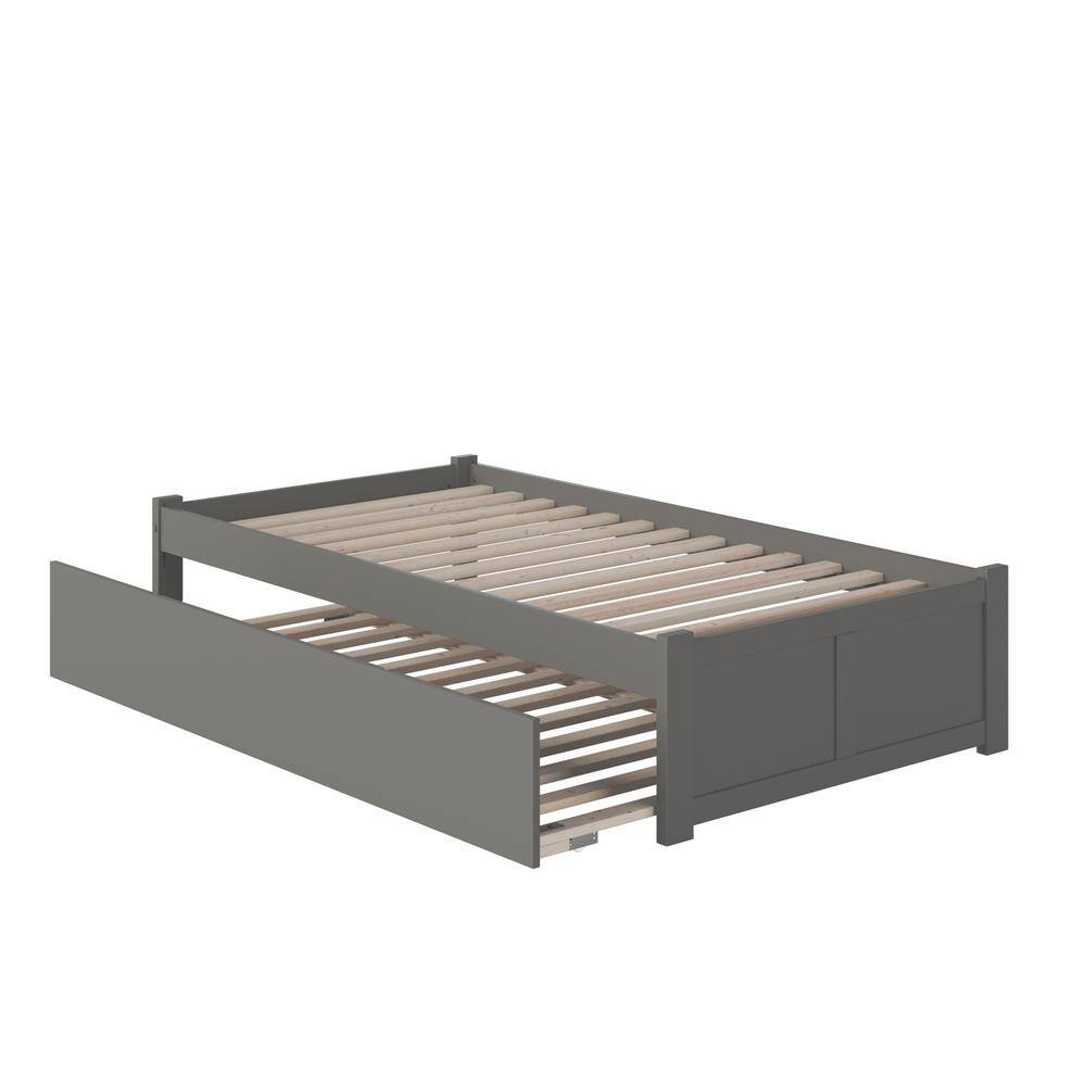 Gray Twin XL Wood Platform Bed with Trundle and Slats
