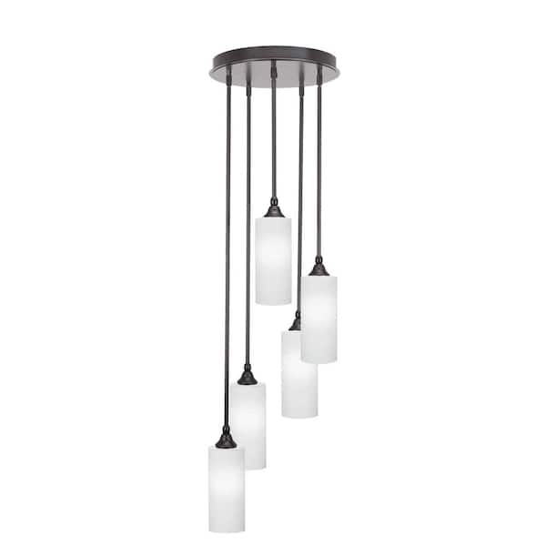 Unbranded Villa 5 Light Espresso Pendant, Cluster Pendant Light with 4 in. White Matrix Glass Shades, No Bulbs Included