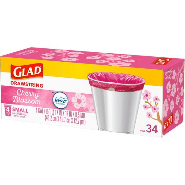 Glad 4 Gal. Small Drawstring Cherry Blossom with Febreze
