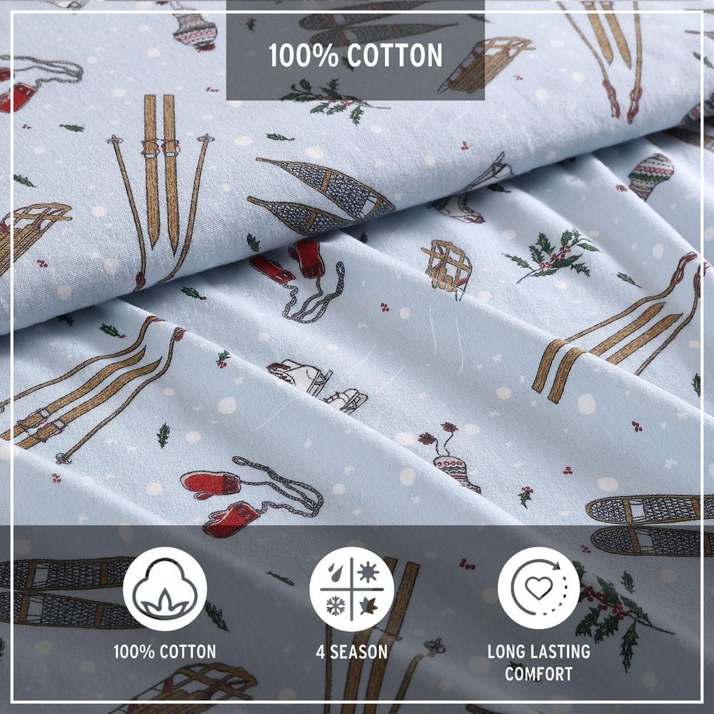 Snow Days Patterned Cotton Flannel King Sheet Set