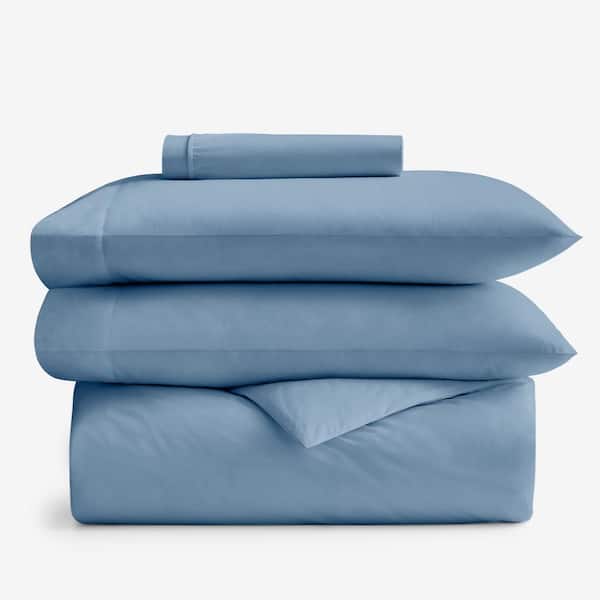 The Company Store Company Cotton Porcelain Blue Cotton Percale Twin Duvet Cover & Sheet Bundle