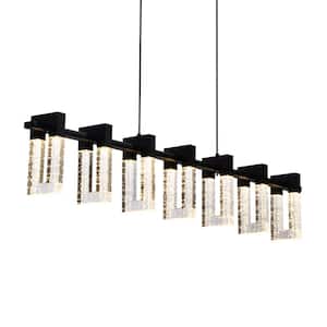 Sorrento 40 in. ETL Certified Integrated LED Linear Chandelier Height Adjustable Hanging Pendant in Black with 7 Shades