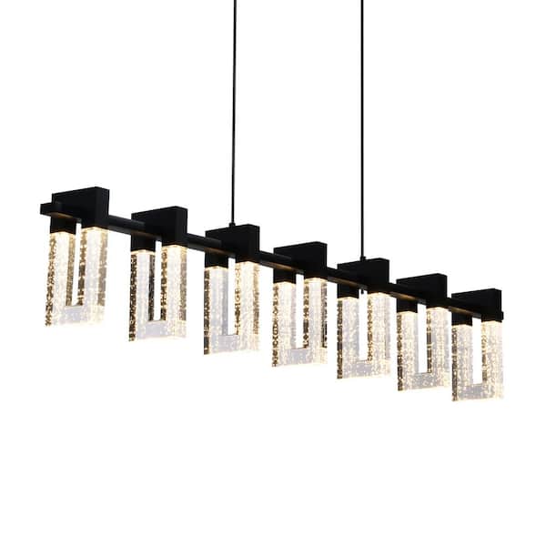 VONN Lighting Sorrento 40 in. ETL Certified Integrated LED Linear Chandelier Height Adjustable Hanging Pendant in Black with 7 Shades