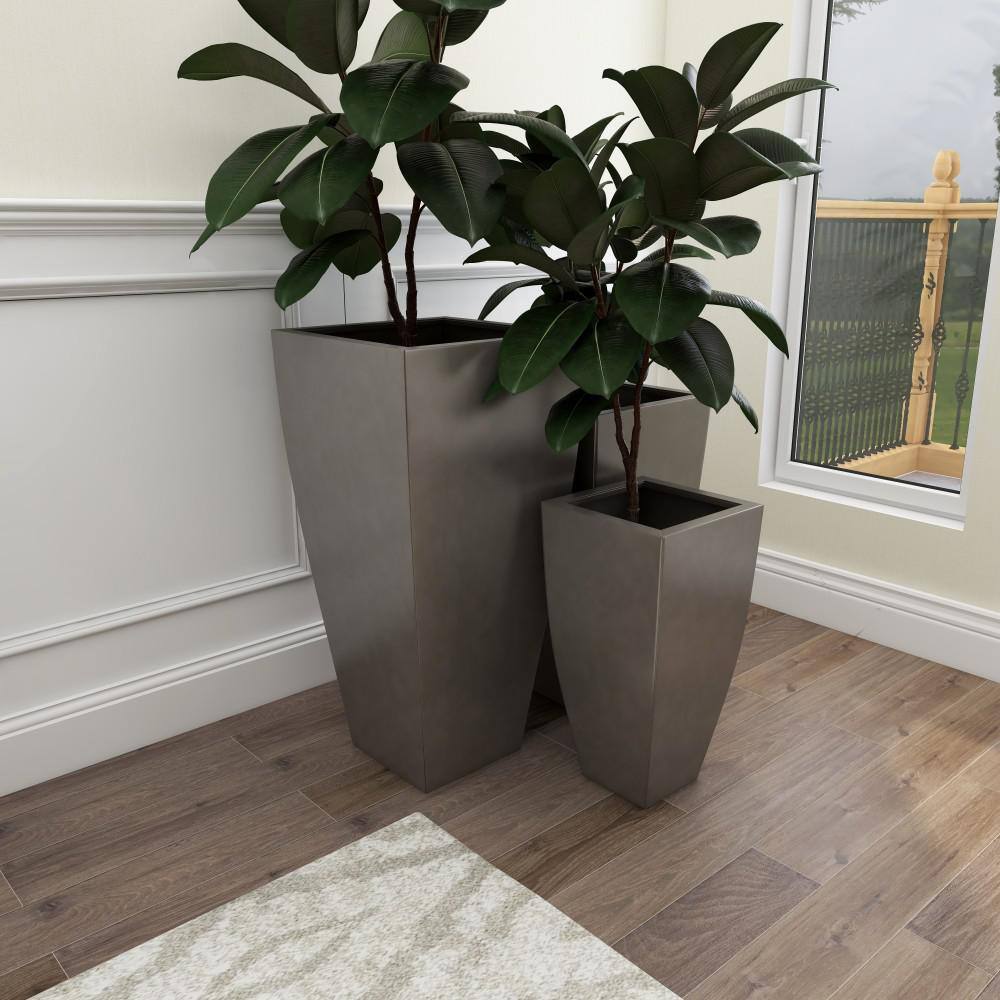 Gray Metal Indoor Outdoor Tapered Planters Set of 3