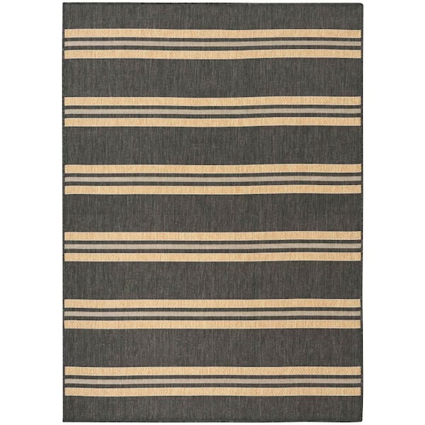 Horizon Indoor/Outdoor Charcoal 6 ft. x 9 ft. Stripes Contemporary Area Rug