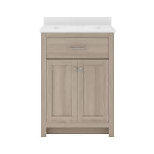 Reese 25 in. W x 19 in. D x 38 in. H Single Sink Bath Vanity in Light Oak with White Cultured Marble Top.