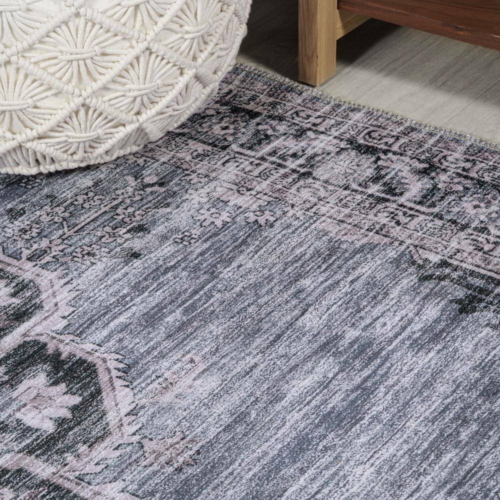 Navy and Gray Chenille Medallion Washable Area Rug
