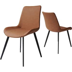 Brown Faux Leather Upholstered Modern Style Dining Chair with Carbon Steel Legs (Set of 2)