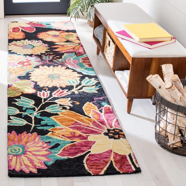 Aspen 2 ft. x 9 ft. Charcoal/Blue Floral Runner Rug