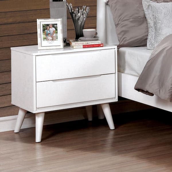 Furniture of America Mackie 2-Drawer Mid Century Modern White Nightstand