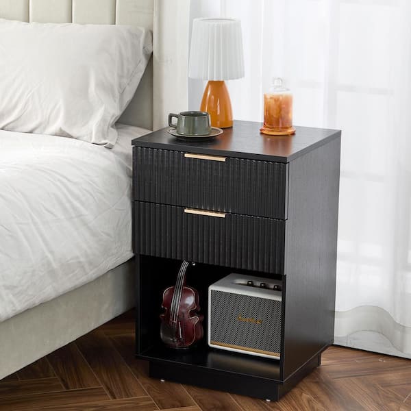 Karl home Black 2 Drawer 17. 72 in. Wide Nightstand