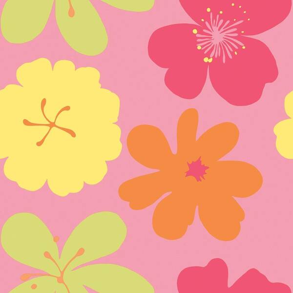 The Wallpaper Company 56 sq. ft. Brightly Colored Poppin' Poppies Wallpaper