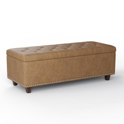 Mae Brown Faux Leather Tufted Storage Ottoman