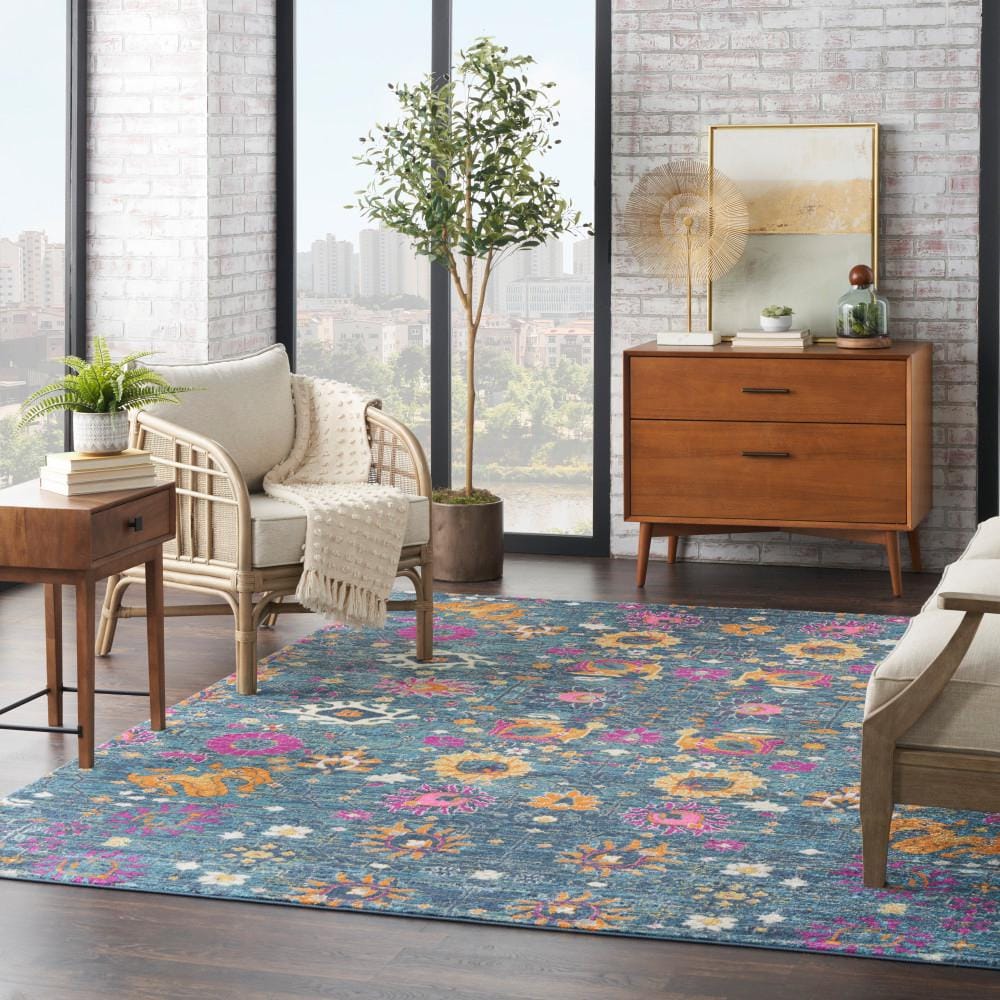 Denim Delight Floral Synthetic 6'7" x 9'6" Easy-Care Rug
