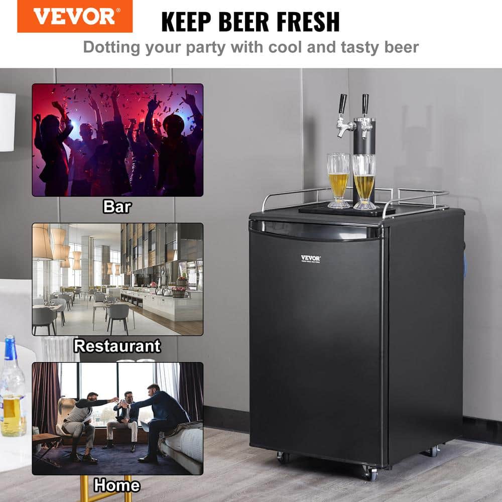 VEVOR Beer Kegerator, Dual Tap Commercial Draft Beer Dispenser for D system, Full Size Keg Refrigerator with 5lbs CO2 Tank, Hold 2 Sixth / 2 Ball lock keg, Black on Fridge.com