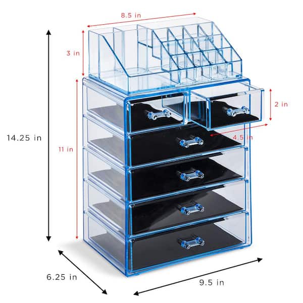 Sorbus Freestanding 6-Drawer 6.25 in. x 14.25 in. 1-Cube Acrylic Cosmetic  Organizer in Blue MUP-SET-42B - The Home Depot