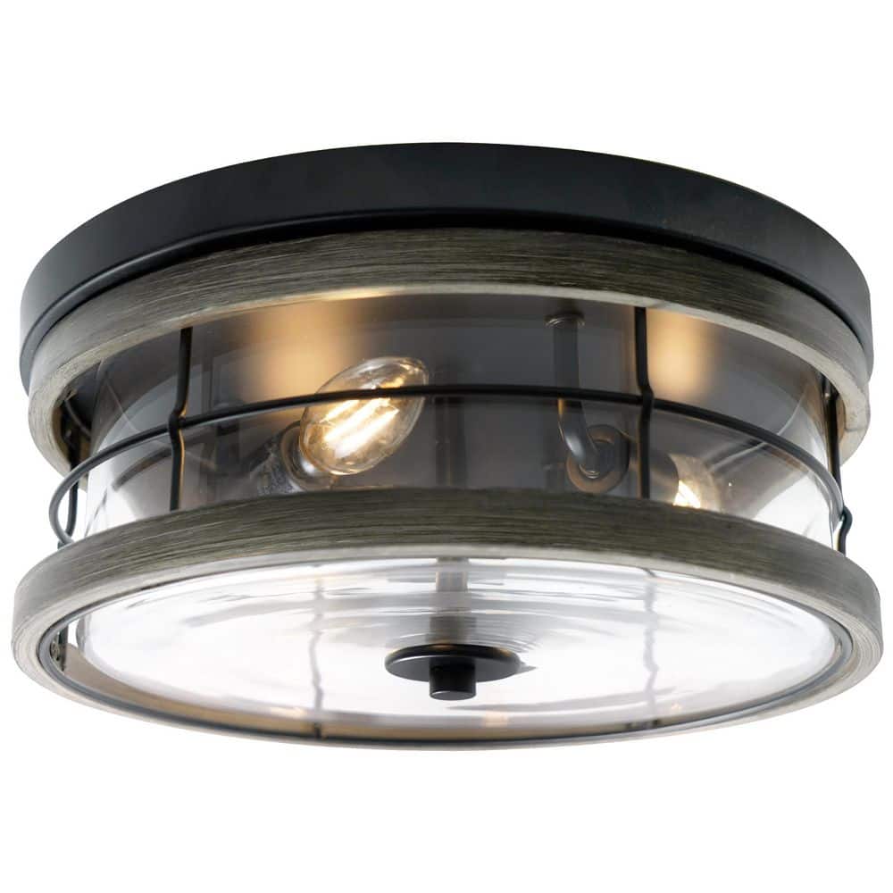 13 in. 3-Light Black Flush Mount Lighting with Clear Glass Shade and No Bulbs Included 1-Pack Bedroom Ceiling Light price history on PriceWatchPro