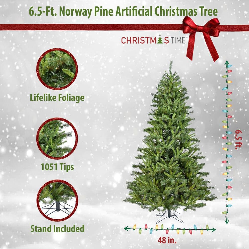 6.5-Ft Green Pine Artificial Christmas Tree with Lights