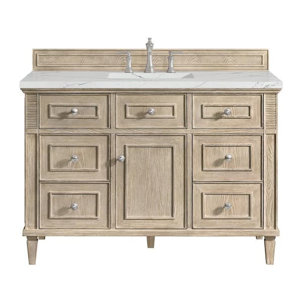 James Martin Vanities Lorelai 48.0 in. W x 23.5 in. D x 34.06 in. H Single Bathroom Vanity in Whitewashed Oak with Ethereal Noctis Quartz Top
