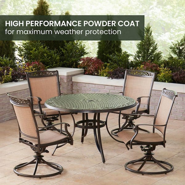 Fontana 5-Piece Aluminum Outdoor Dining Set with 4 Sling Swivel Rockers and a 48 in. Cast-Top Table