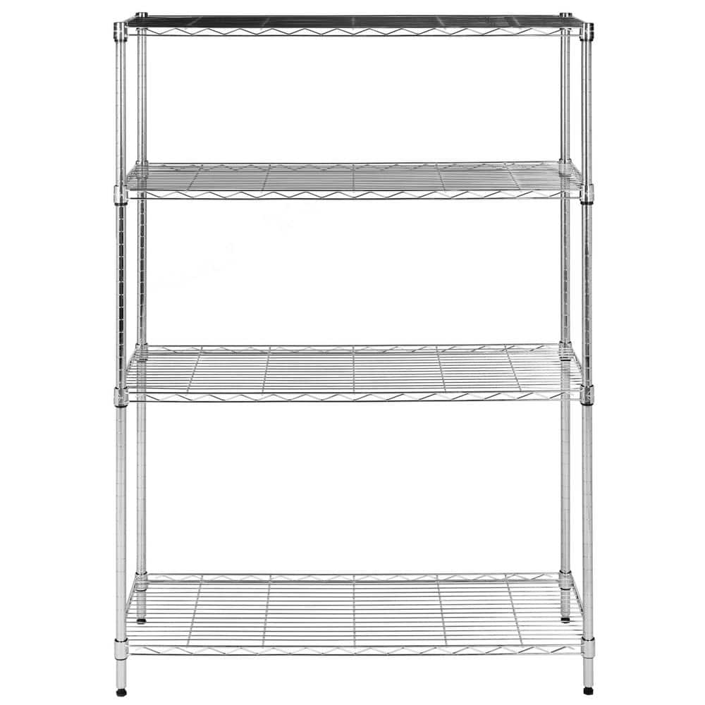 SAFAVIEH Chrome 4-Tier Carbon Steel Wire Shelving Unit (35 in. W x 53 ...