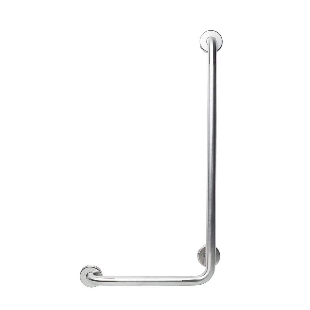 CSI Bathware 16 in. x 32 in. Left Hand Vertical Angle Grab Bar in Satin