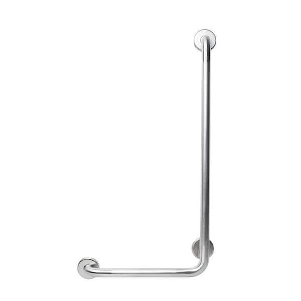 CSI Bathware 16 in. x 32 in. Left Hand Vertical Angle Grab Bar in Satin Peened