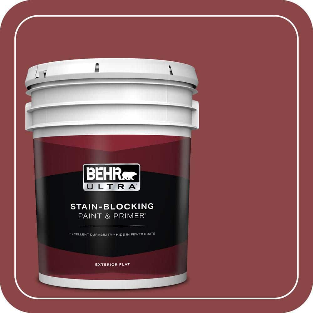 BEHR ULTRA 5 gal. #PPU1-10 Forbidden Red Flat Exterior Paint & Primer ...