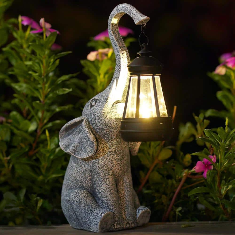 Goodeco Elephant Statue with Solar Lantern - Garden Statues Yard Decor, Unique Birthday/Christmas Gifts for Women/Mom/Daughter LD602236