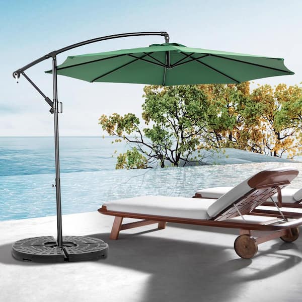 10 ft. Steel 8-Rib Offset Hanging Market Patio Umbrella in Dark Green with Easy Tilt Adjustment (Base Not Included)