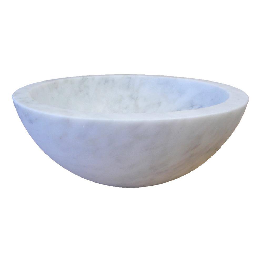 14'' White Marble Circular Vessel Bathroom Sink