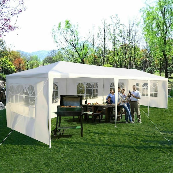 Costway 10 ft. x 30 ft. White Canopy Heavy-Duty Gazebo Pavilion Event Party Wedding Outdoor Patio Tent 5 Sidewall