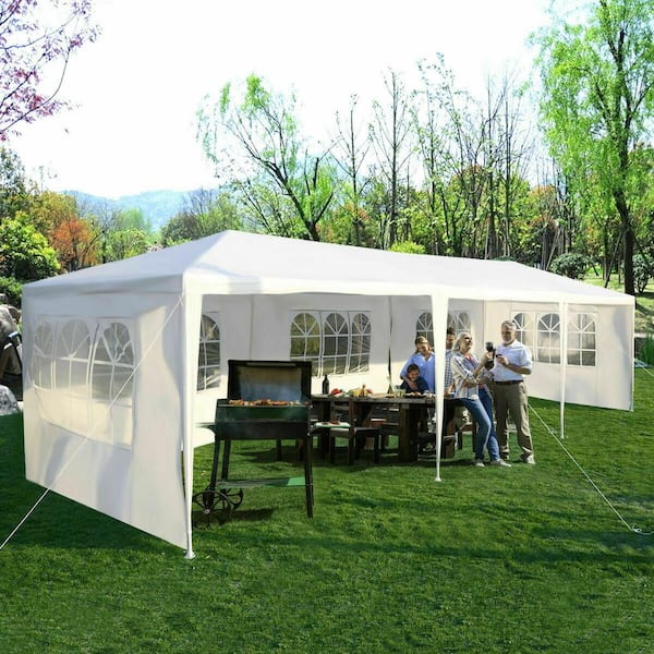 Costway 10 ft. x 30 ft. White Canopy Heavy Duty Gazebo Pavilion Event Party Wedding Outdoor Patio Tent 5 Sidewall GHMHSKU00536 The Home Depot