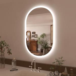 Glare 24 in. W x 36 in. H Oval Frameless LED Light Anti-Fog Wall Bathroom Vanity Mirror in Polished Crystal