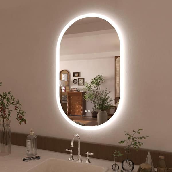 Glare 24 in. W x 36 in. H Oval Frameless LED Light Anti-Fog Wall Bathroom Vanity Mirror in Polished Crystal