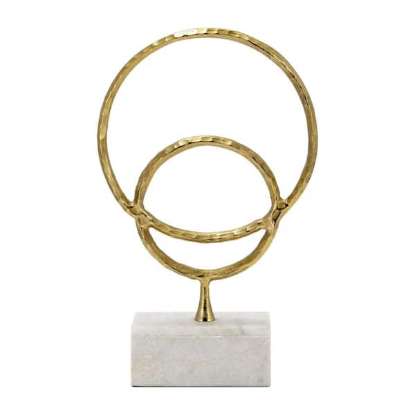 Gold 13 in. x 21 in. Round Metal Aluminum Sculpture with Abstract Double Rings Design