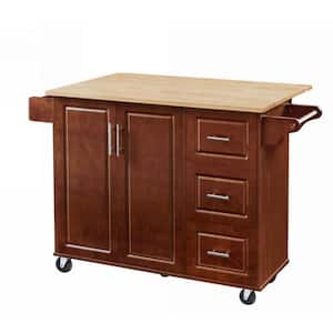 Brown Wood 53.8 in. Kitchen Island with Drop Leaf Countertop, 3 Storage Drawers, Towel Rack and Spice Rack