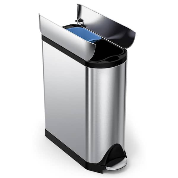 40L Dual Compartment Butterfly Lid Step Kitchen Trash Can, Brushed Stainless Steel