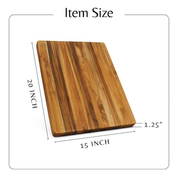 Tatayosi 1-Pieces Medium Size 20 in. x 15 in. x 1.25 in. Teak Cutting Board for Chopping Cutting Food Meat Fruit Vegetable, Natural
