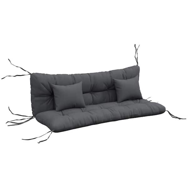 Unbranded Gray Tufted Outdoor Bench Cushions, Swing Cushion Set, Replacement Bench Seat Pad, Back Cushion, with 2 Pillows